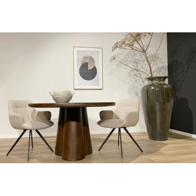 FIGARI-Table à manger Ronde 4 personnes D.130 Manguier teinté noyer