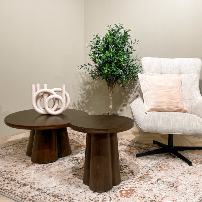 FIGARI-Table basse ronde D.80 cm en Manguier massif teinté noyer