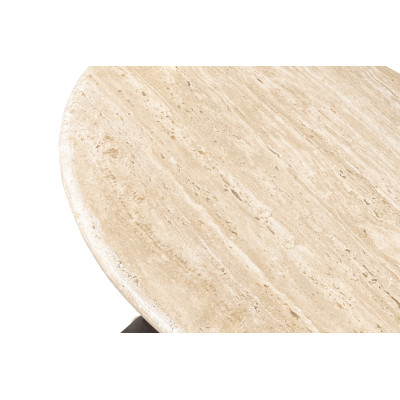 STONE-Table basse ronde D.45 cm enTravertin et Manguier teinté noyer