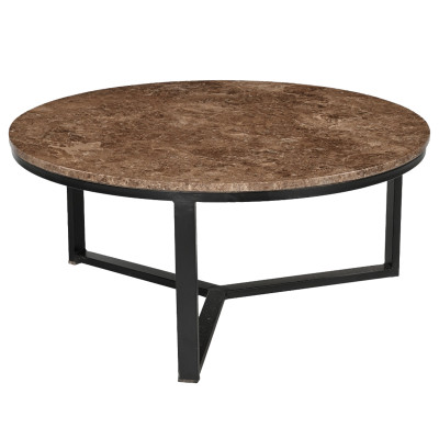 MILANO-Table basse ronde D.60 cm en Marbre emperador et métal noir