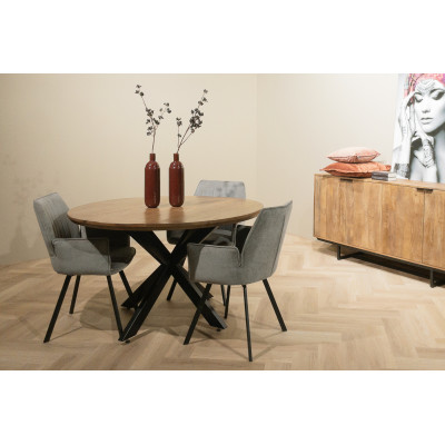 MACY-Table à manger Ronde 4 personnes, D.140 cm, Manguier et métal