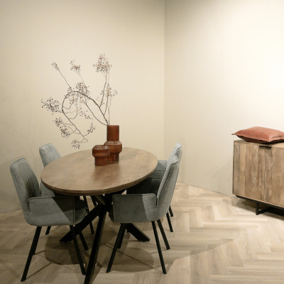 MACY-Table à manger ovale 8/10 personnes L.240 cm, Manguier et métal