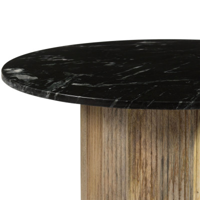 MARBELLA,Table basse ronde D.70 cm en Marbre noir et manguier massif