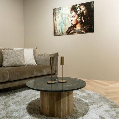 MARBELLA,Table basse ronde D.70 cm en Marbre noir et manguier massif