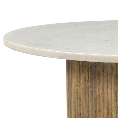 MARBELLA-Mesa de centro redonda en mármol blanco y madera