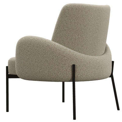 ALEX-Fauteuil en tissu bouclé Mastic et métal noir