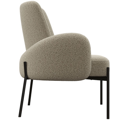 ALEX-Fauteuil en tissu bouclé Mastic et métal noir
