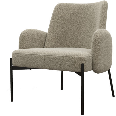 ALEX-Fauteuil en tissu bouclé Mastic et métal noir