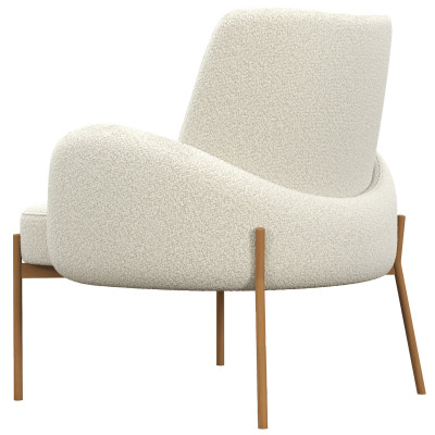 ALEX-Fauteuil en tissu bouclé Ecru et métal décor bois