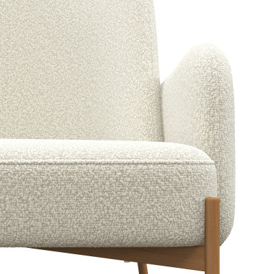 ALEX-Fauteuil en tissu bouclé Ecru et métal décor bois
