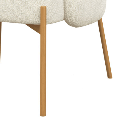 ALEX-Fauteuil en tissu bouclé Ecru et métal décor bois