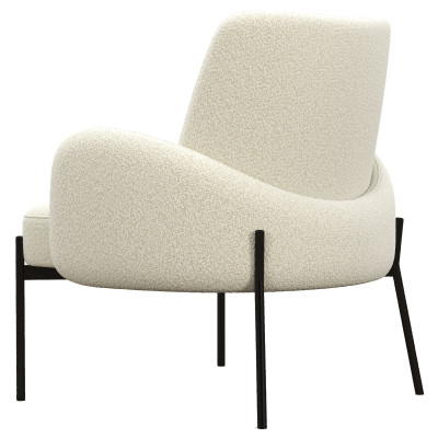 ALEX-Fauteuil en tissu bouclé Ecru métal noir
