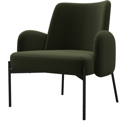 ALEX-Fauteuil en tissu bouclé Vert Army et métal noir