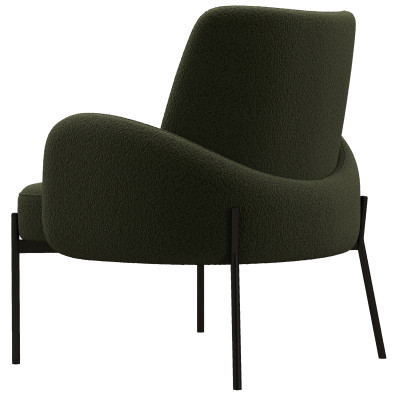 ALEX-Fauteuil en tissu bouclé Vert Army et métal noir