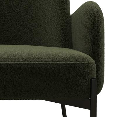 ALEX-Fauteuil en tissu bouclé Vert Army et métal noir