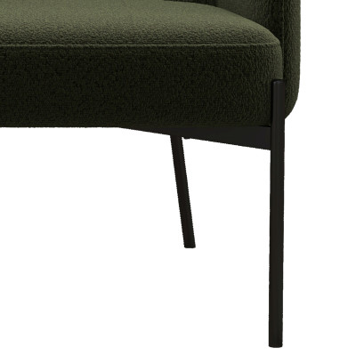 ALEX-Fauteuil en tissu bouclé Vert Army et métal noir