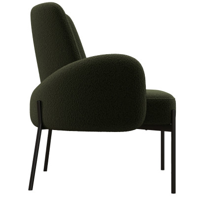ALEX-Fauteuil en tissu bouclé Vert Army et métal noir
