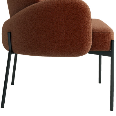 ALEX-Fauteuil en tissu bouclé Terracota et métal noir