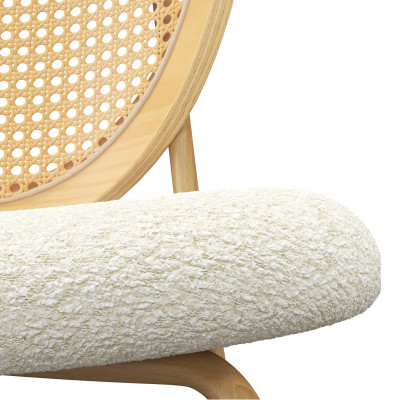 BALI-Poltrona in tessuto ecrù, rattan e metallo