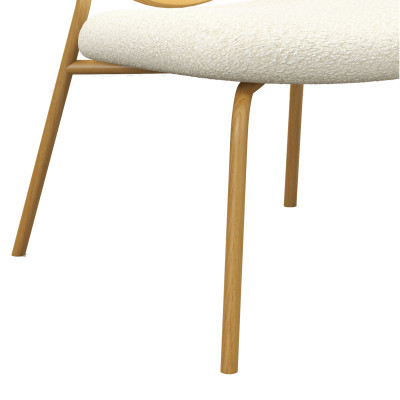 BALI-Fauteuil en tissu bouclé Ecru, rotin et métal décor chêne