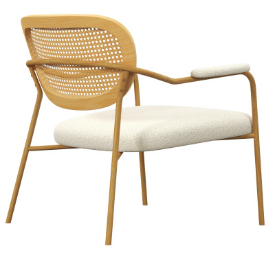 RETRO-Sillón de tela color crudo, ratán y metal