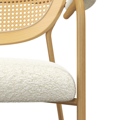 RETRO-Poltrona in tessuto ecrù, rattan e metallo