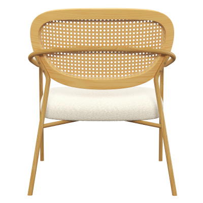 RETRO-Poltrona in tessuto ecrù, rattan e metallo