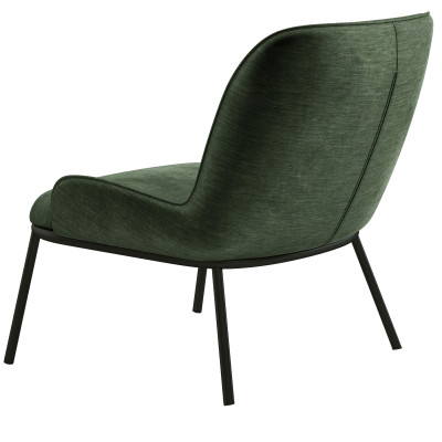 ALVIN - Fauteuil lounge, tissu chenillé Sauge et pieds noir mat