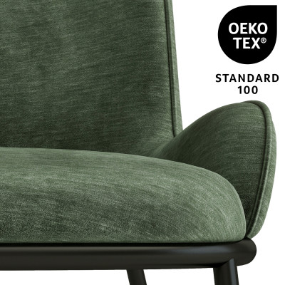 ALVIN - Fauteuil lounge, tissu chenillé Sauge et pieds noir mat