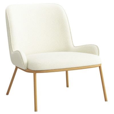 ALVIN-Poltrona in tessuto Ecru e metallo effetto rovere