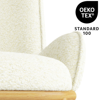 ALVIN-Fauteuil vintage en tissu Bouclé Ecru et métal décor chêne