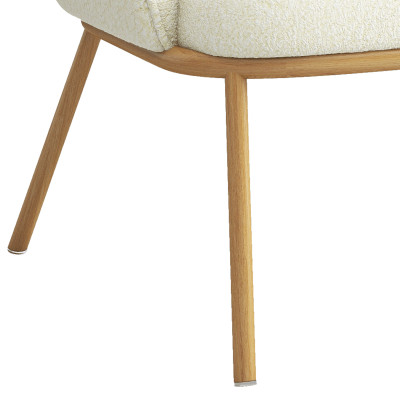 ALVIN-Fauteuil vintage en tissu Bouclé Ecru et métal décor chêne