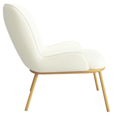 ALVIN-Sillón de tela Bouclé Ecru y metal efecto roble