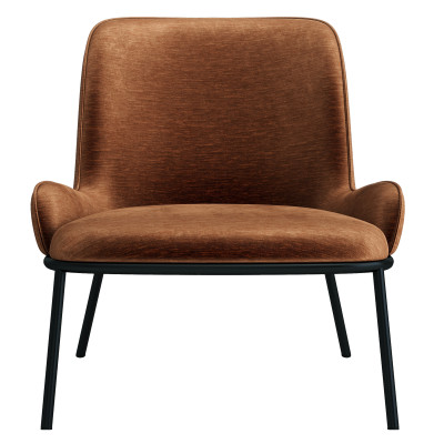 ALVIN-Sillón de tela Bouclé Terracotta y metal efecto roble