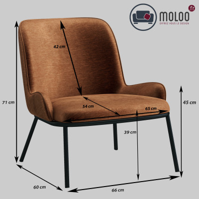 ALVIN-Sillón de tela Bouclé Terracotta y metal efecto roble