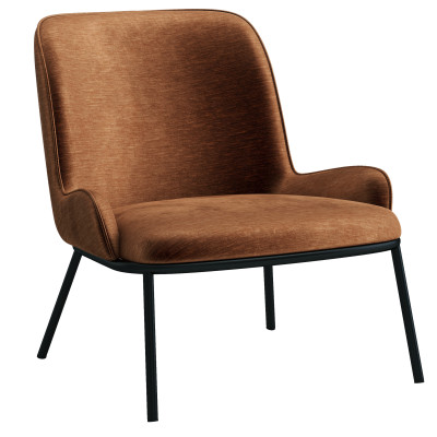 ALVIN-Sillón de tela Bouclé Terracotta y metal efecto roble