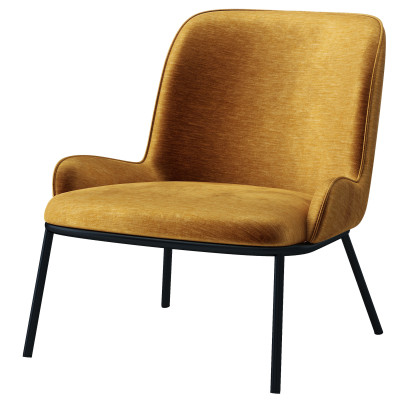 ALVIN - Fauteuil lounge, tissu chenillé Moutarde et pieds noir mat