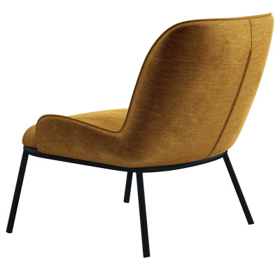 ALVIN - Fauteuil lounge, tissu chenillé Moutarde et pieds noir mat