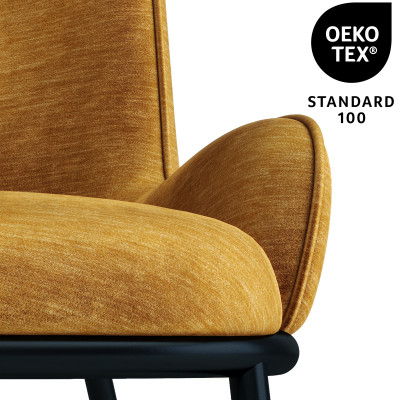 ALVIN - Fauteuil lounge, tissu chenillé Moutarde et pieds noir mat