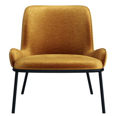 ALVIN - Fauteuil lounge, tissu chenillé Moutarde et pieds noir mat