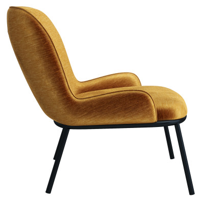 ALVIN - Fauteuil lounge, tissu chenillé Moutarde et pieds noir mat