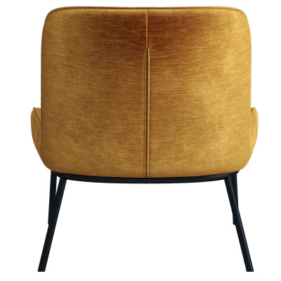 ALVIN - Fauteuil lounge, tissu chenillé Moutarde et pieds noir mat