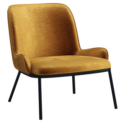 ALVIN - Fauteuil lounge, tissu chenillé Moutarde et pieds noir mat