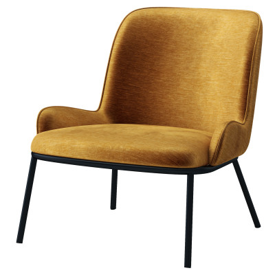 ALVIN - Fauteuil lounge, tissu chenillé Moutarde et pieds noir mat