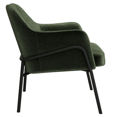 LAYTON - Fauteuil lounge, tissu chenillé Sauge et métal noir mat