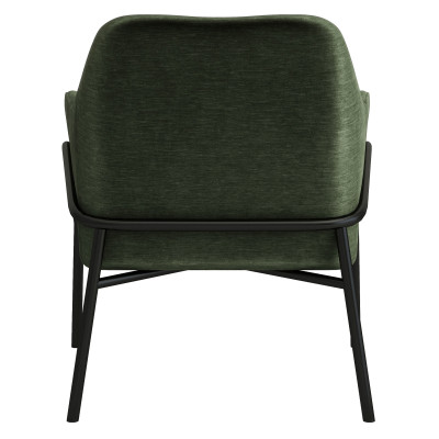 LAYTON - Fauteuil lounge, tissu chenillé Sauge et métal noir mat