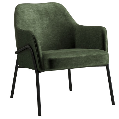 LAYTON - Fauteuil lounge, tissu chenillé Sauge et métal noir mat