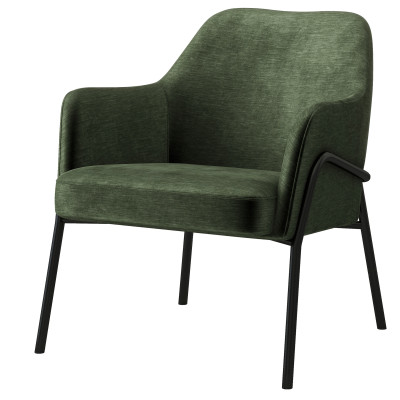 LAYTON-Poltrona lounge, tessuto verde e metallo nero opaco