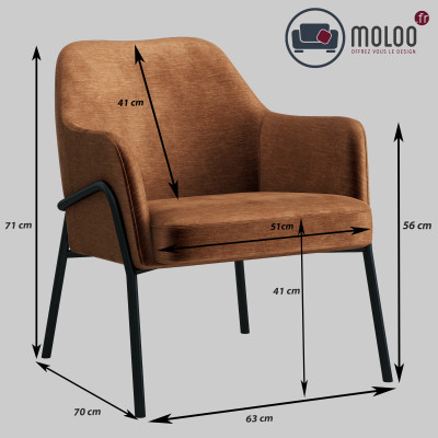 LAYTON - Fauteuil lounge, tissu chenillé Terracota et métal noir mat