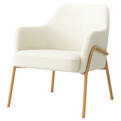 LAYTON-Sillón de tela Bouclé crudo y metal efecto roble